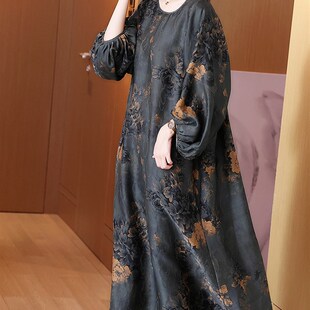 贵气长裙子 复古花色宽松显瘦遮肉大码 香云纱连衣裙女2023夏季 新款