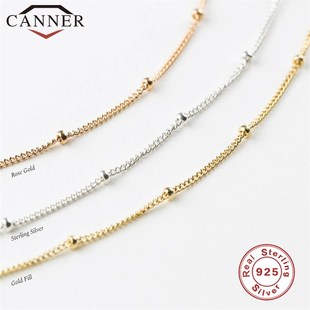 Bead silver 925 Women Choker Necklace Chain sterling Gold