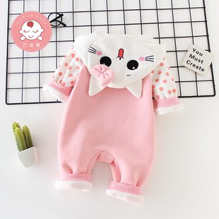 新生婴儿连体衣春装网红服加绒可爱女宝宝爬服外穿春秋季公主哈衣