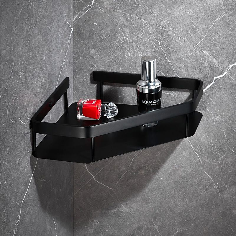 卫生间淋浴房置物架浴室全铜实心三角架免打孔转角架卫浴置物板篮