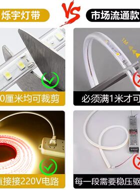 220v灯带led灯条自粘防水户外免开槽I线形吊顶背景墙书桌柜子厨房