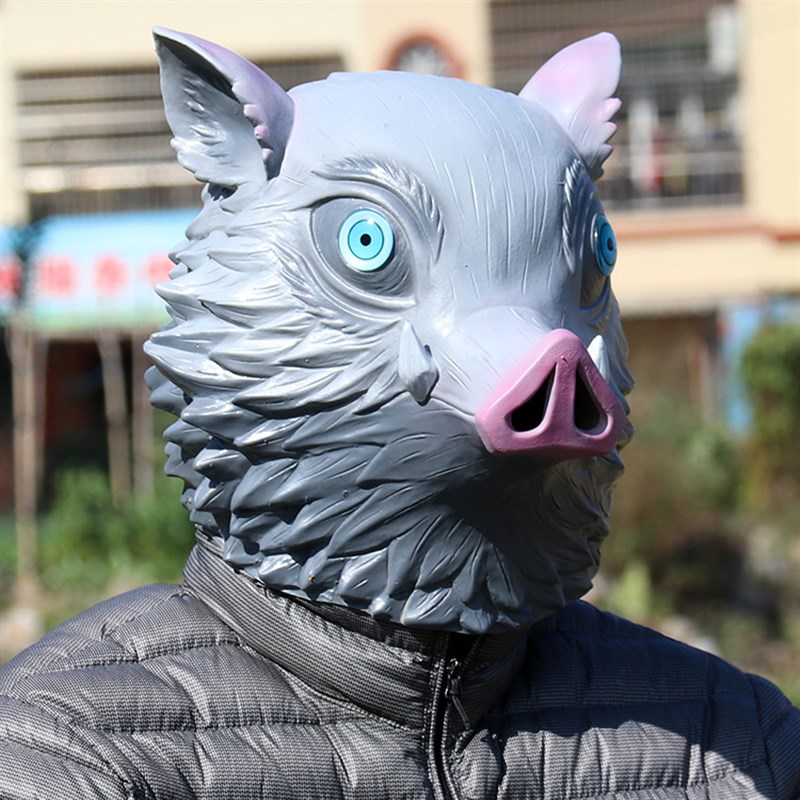 日漫鬼灭之刃面具万圣节乳胶嘴平伊之助猪脸I头套cosplay派对道具