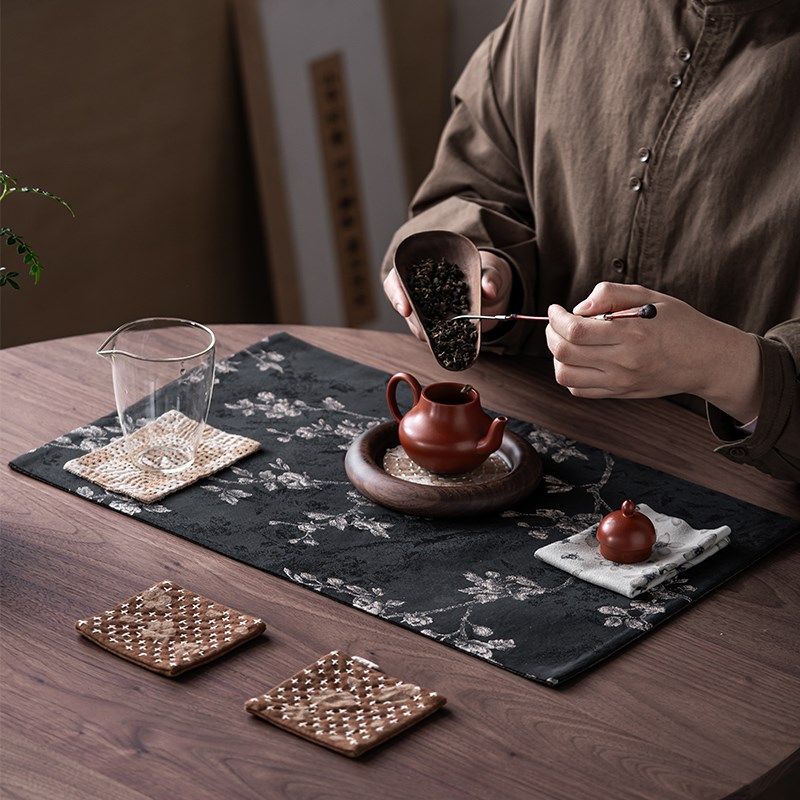 画续白色牡丹织锦干泡席茶席加厚茶席桌旗隔热垫茶桌干泡茶垫子,餐饮具,茶道/零配,淘宝优惠券,粉丝福利购,淘宝优惠卷