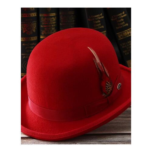 Wool Felt Feather Derby Bowler Hat  /Wo Satin Lined Fas