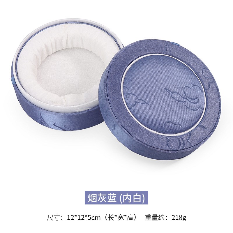 中式锦缎刺绣圆形首饰盒天地盖珠宝盒玉器手镯盒S文玩饰品包装礼