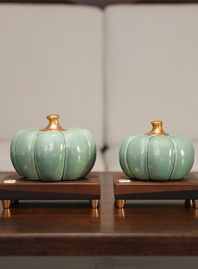 新中式南瓜摆件玄关客厅酒柜高档装饰陶瓷冰裂釉财福丰收寓意好物