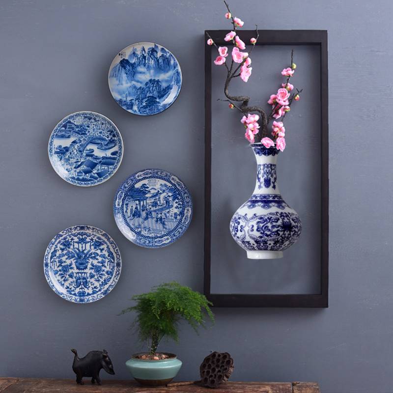 青花瓷家居立体壁挂花瓶壁饰挂件客厅墙面装饰品创意餐厅背景墙上