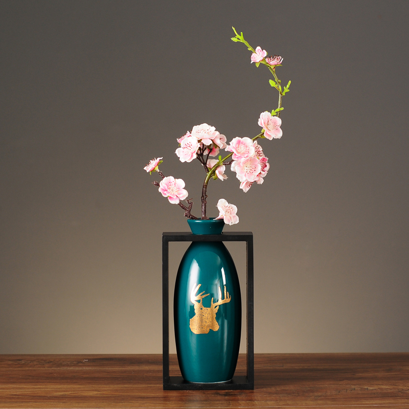 现代轻奢新中式家居客厅软装饰品摆件陶瓷器插花瓶仿真假花干花器