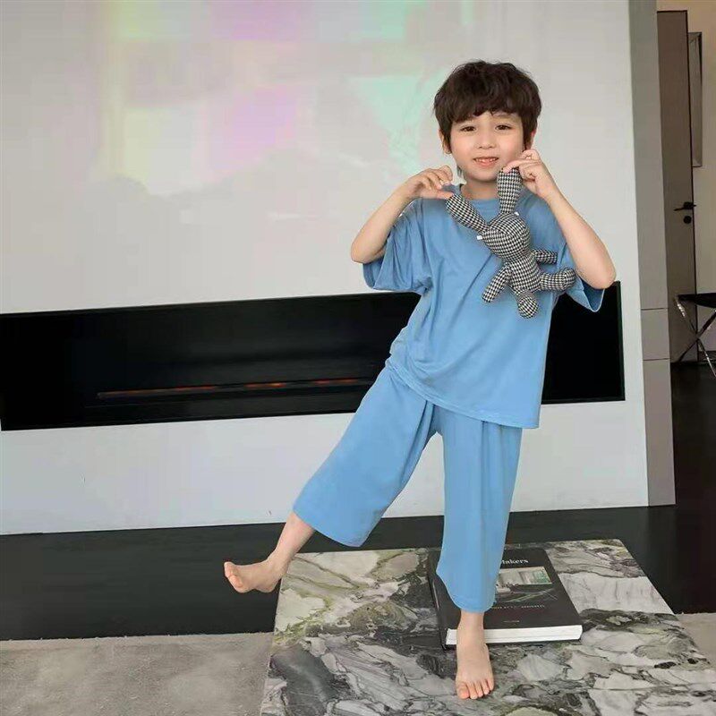 新品新款夏装网红男童睡衣中大童儿童学生莫代尔冰丝空调房薄款家