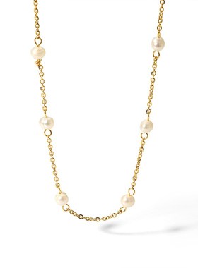 欧美INS时尚锁骨链女高级感w轻奢小众不锈钢18K金天然淡水珍珠项