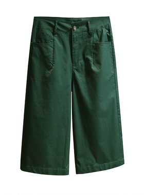 绿色高腰弹力薄款牛仔七分裤女202C4夏季新款宽松百搭休闲阔腿裤