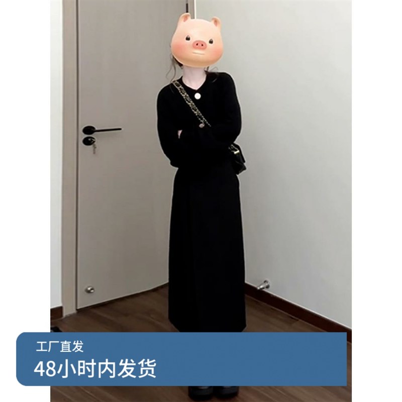 2024新款早秋穿搭一整套连衣裙子女韩系慵懒风高级感针织套装长裙