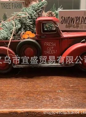 跨境圣诞节卡丁车红色圣诞树拉货lDed灯闪烁圣诞摆件氛围树脂家居