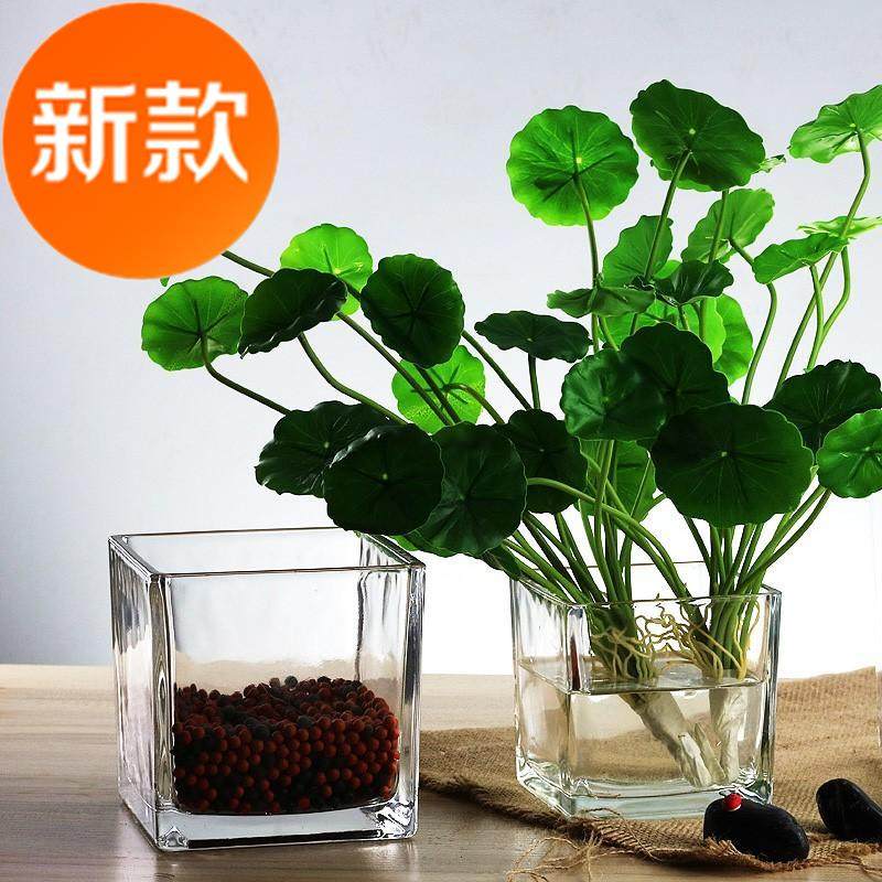 速发特大号欧式好看四方玻璃花瓶水培花瓶卧室方缸容器长方瓶插花