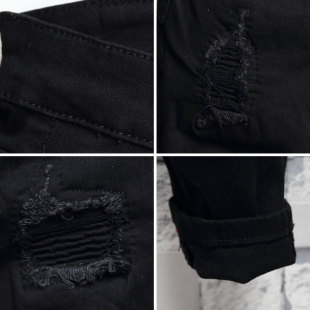 新品 S小脚裤 纯黑色牛仔裤 潮流猫须破洞修身 男显瘦百 男 2020春装