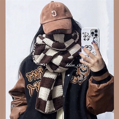 毛线手工编织围巾送男友女毛线8股情人牛奶棉双面棋盘格diy材料包