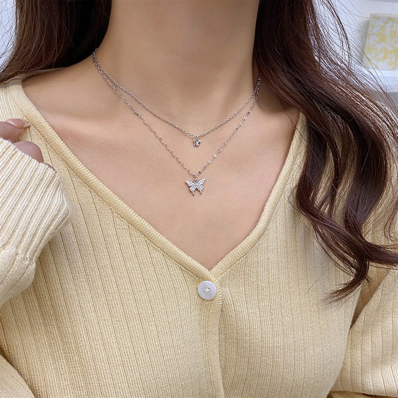 新品Dating butterfly necklace diamond girl collarbone chain