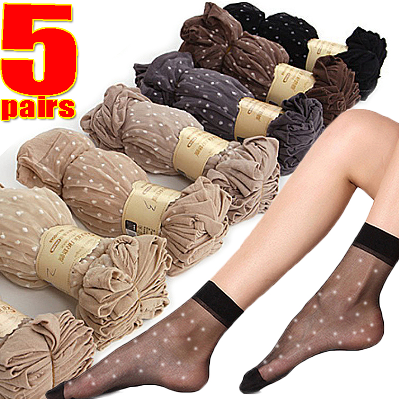 速发Women Sexy Ankle Stockings 5 Pairs Ultra-thin Silk Socks