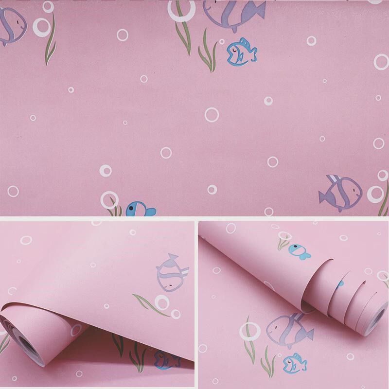 壁纸自粘卧室温馨儿童房男孩宿舍卡通自贴墙纸小鱼女孩小寝室新品
