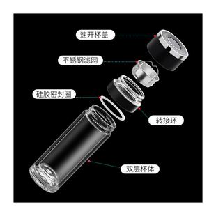 茶水分离杯一键开盖玻璃杯车载水杯男士 成人双层大气玻璃泡茶杯