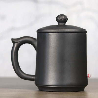 石黄紫砂杯手工男士大容量带盖杯办公室泡茶杯喝水杯陶瓷杯子