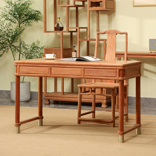 速发仙作檀阅大果紫檀明式圆包圆书桌画案缅花中式书房办公桌椅组