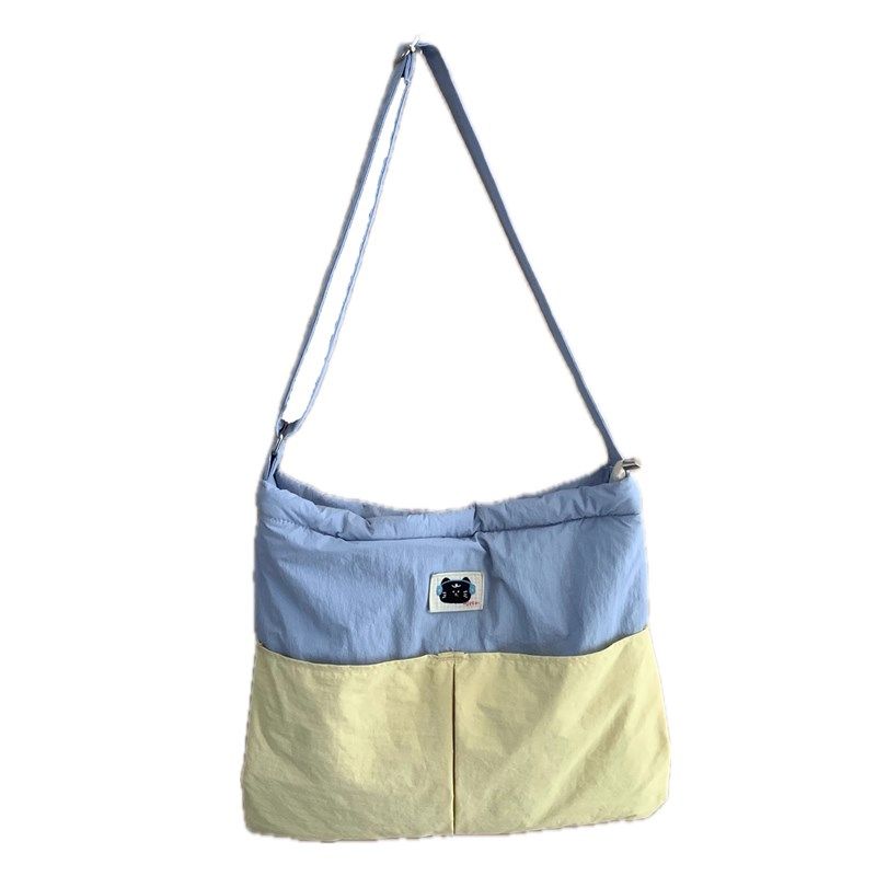 撞色上班斜挎帆布袋女生简约加厚大容量布包爆款通勤书包单肩拉链