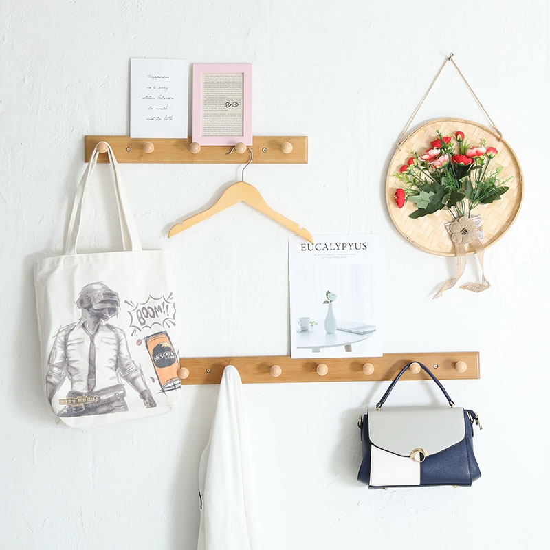 墙上实木挂钩壁挂挂衣架卧室衣服挂衣钩创意墙壁一排长条圆形新款