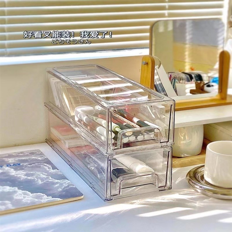 面膜收纳盒 轻奢透明亚克力v抽屉式化妆品收纳防尘大容量 桌面收