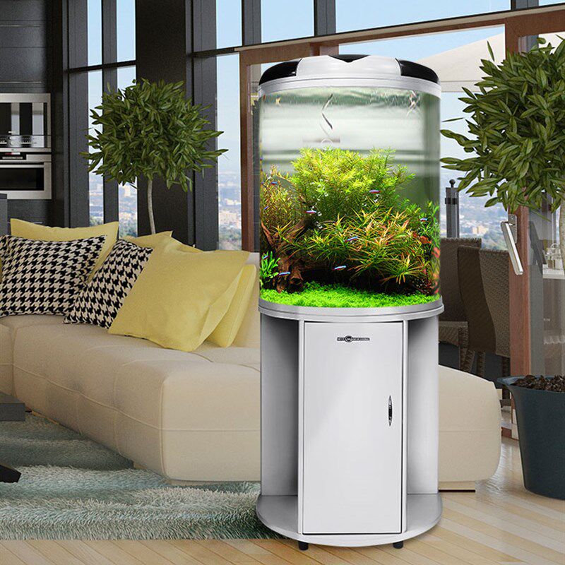 闽江半圆形玻璃鱼缸水族箱客厅家用小型圆柱电视柜桌面生态免换水
