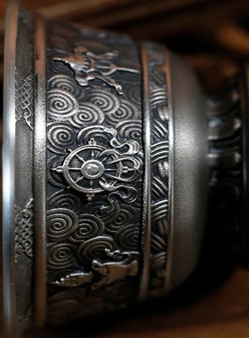 供水杯纯锡供水碗精雕八吉祥家用供奉摆件佛前供酒杯一套七个