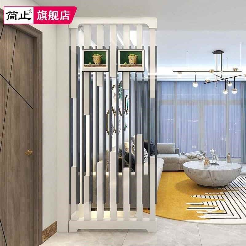 现代简约入户玄关隔断柜白色客厅网红镂空实木柱屏风烤漆门厅栅栏