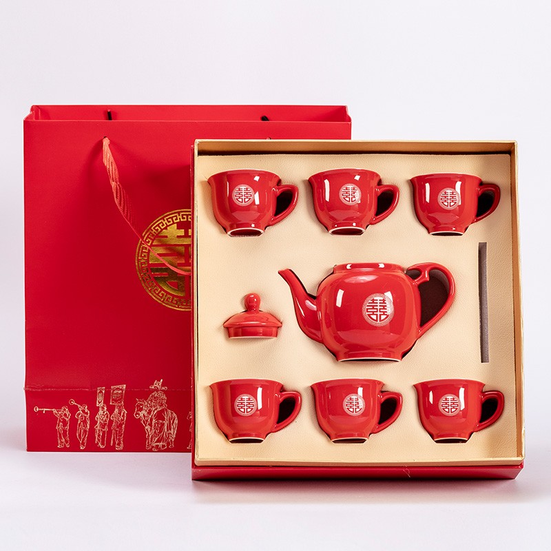 敬茶杯结婚套装h婚庆红色茶杯一对婚礼茶具陪嫁喜碗新人改口茶碗