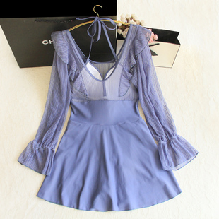 2021年新款 大码 遮肚显瘦带钢托小胸聚拢泡温泉 泳衣女连体裙式 长袖