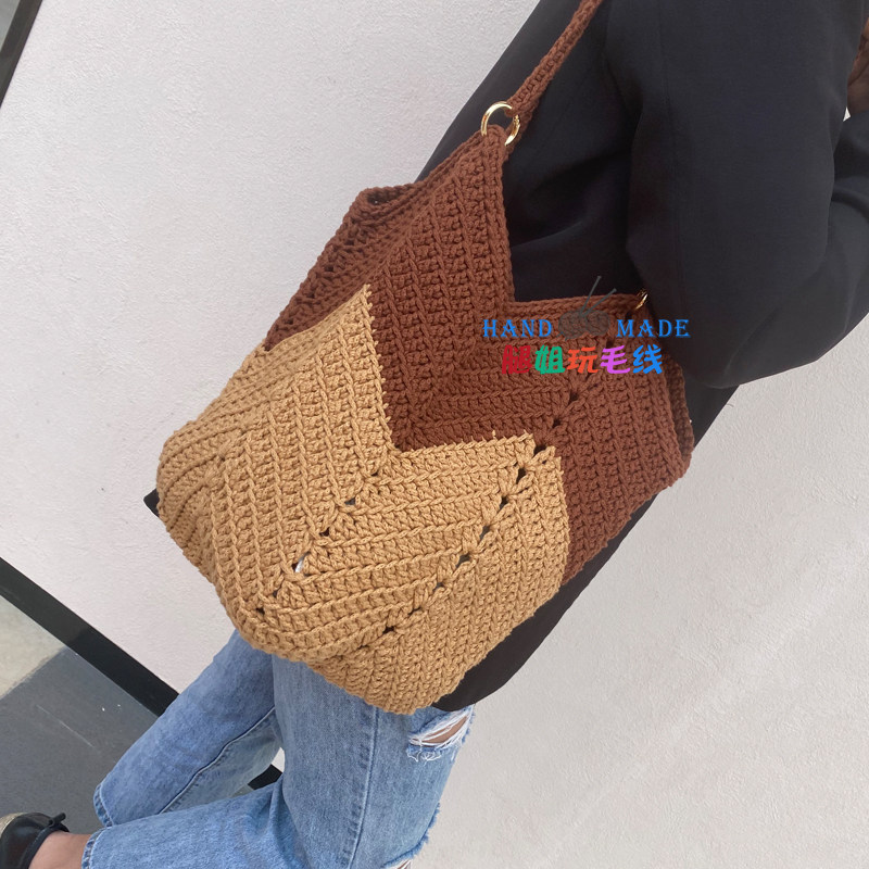 菜篮子包包双色大容量DIY编织材料包毛线手拎手提挎包背包 非成品,服饰配件/皮带/帽子/围巾,DIY编织材料包,淘宝优惠券,粉丝福利购,淘宝优惠卷