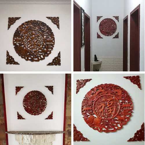 东阳木雕挂件蝙蝠角花香樟实w木吊顶中式背景墙装饰工艺品三角配