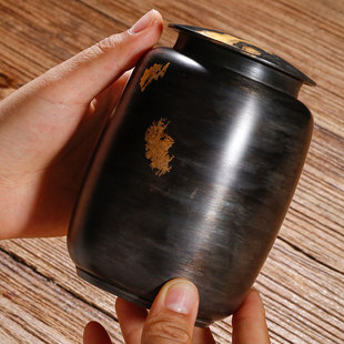【贴金古锡工艺】丹照茶仓纯锡手工精品茶叶罐小号160g大号约400g