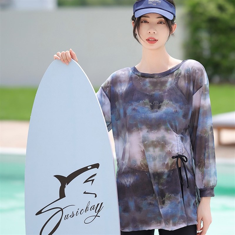 泳衣女款分体保守大码三件套运动五分G裤长袖罩衫微胖女孩遮肉泳