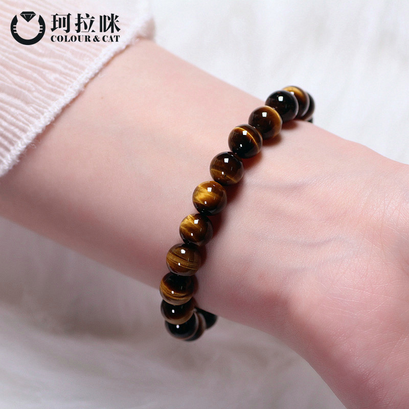 珂拉咪 天然7A黄虎眼石手链男女款 虎睛石水晶转运招财手串优质款