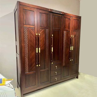 全实木衣柜家用卧室新中式对开一门到顶储物柜子乌金木挂衣橱