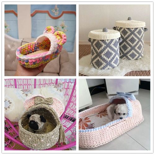 布条线手工编织婴儿摇篮diy收纳筐木质圆形打孔底座宠物篮洞洞板