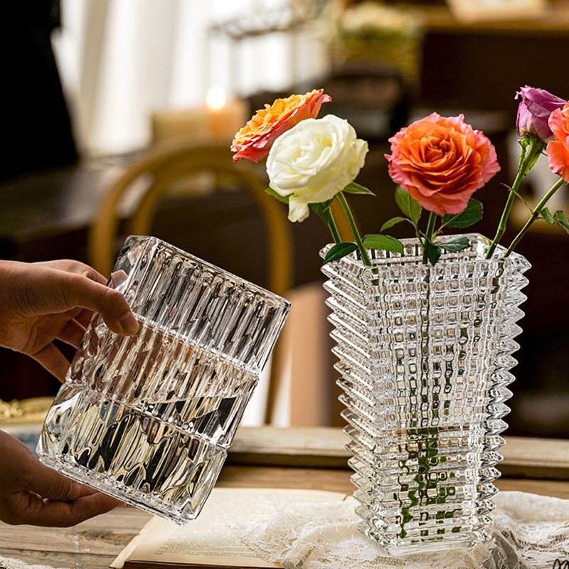 巴卡拉大口径花瓶洋牡丹玫瑰花专用鲜花插花宽口玻璃透明