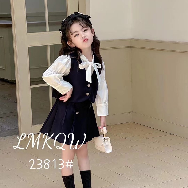 现货女童春装2024新款儿童装学院风洋气连衣裙宝S宝春秋季裙子三