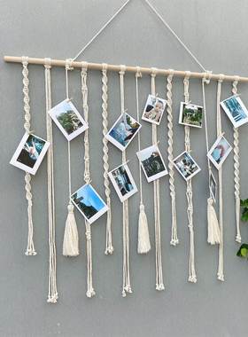 北欧inas风编织照片墙挂毯个性墙面装饰客厅背景墙装饰民宿壁挂画