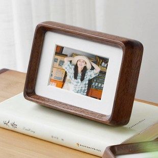 相框a4大小挂墙横版摆台高级感画框榫卯圆角黑胡桃木实木相框空框