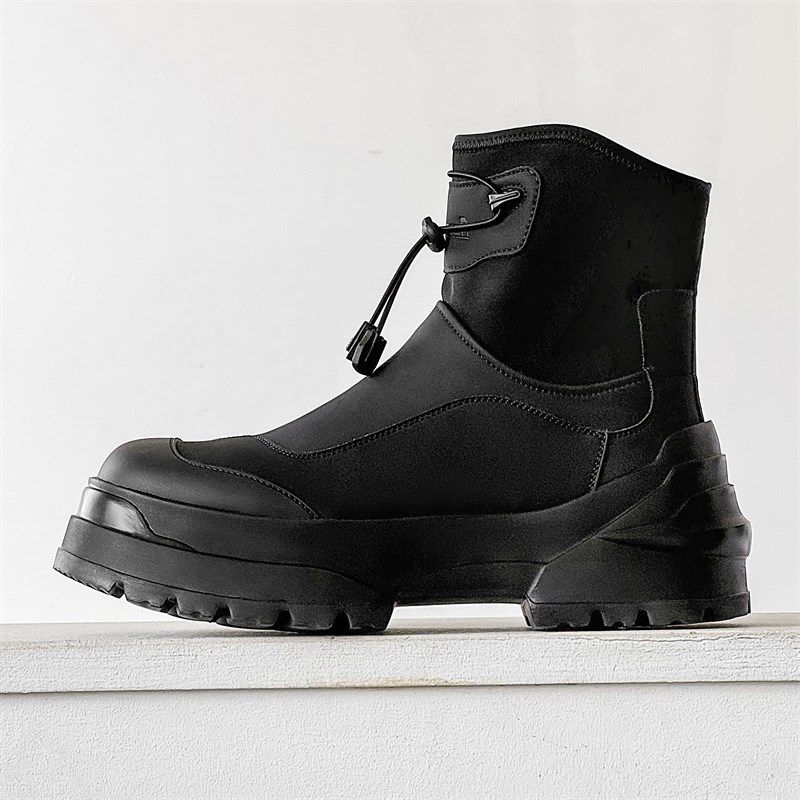 马丁靴男款夏季高级感工装靴2024新款高帮靴子一脚蹬黑色厚底皮靴