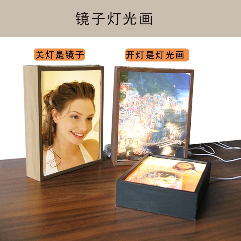 现货新款小夜灯相框镜子是画灯光画摆台创意夜灯画框发光画照片打