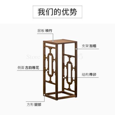 极速Bamboo Court Solid Wood Flower Shelf Floor Type Multi-la