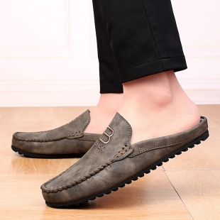 豆豆鞋2023新款夏季男士半拖鞋透气懒人一脚蹬包头无后跟休闲皮鞋