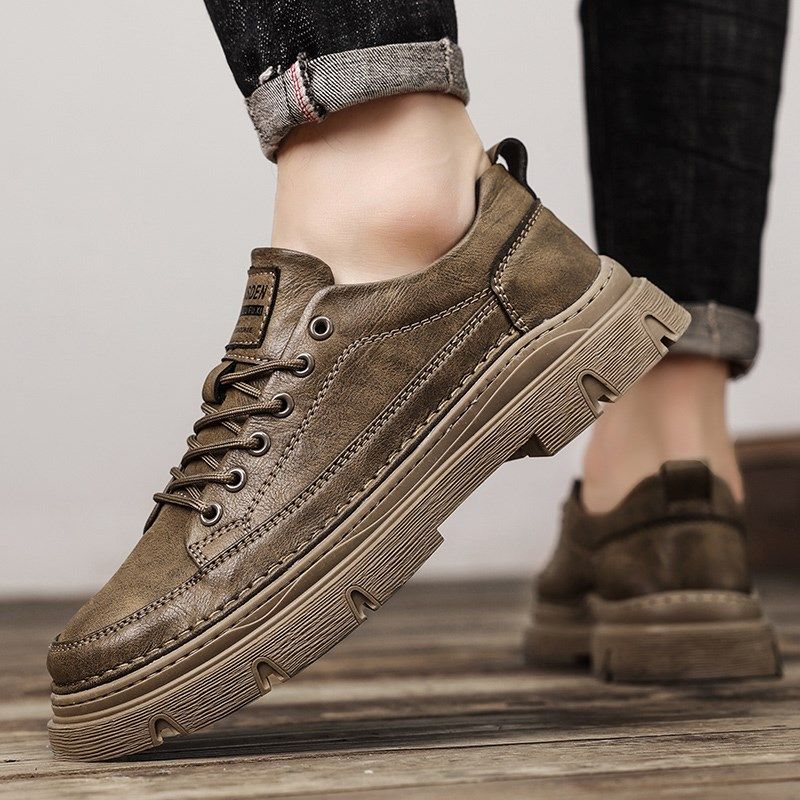 男鞋春季低帮休闲板鞋男潮流英伦厚底商务皮鞋男士2024工装马丁靴,流行男鞋,单鞋,淘宝优惠券,粉丝福利购,淘宝优惠卷